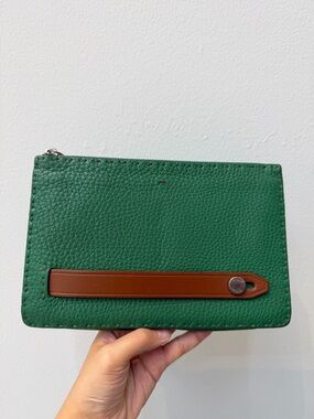 Fendi Green Leather Wristlet with Brown Accent
